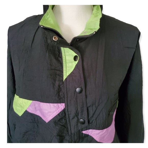 Vtg. Puma Track Jacket Windbreaker Nylon Black w/ Chartreuse Pink Womens Large - Picture 6 of 11